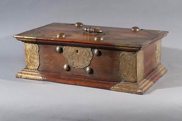 Document Box made of Ironwood & embellished with brass carvings, 18th century, 43 x 25.5 x 14 cms