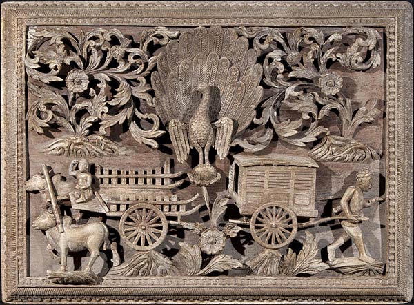 Burmese Wooden Panel, Limed Wood, 40 x 60 cms