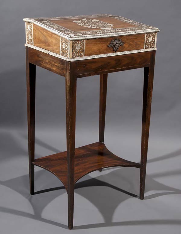 Portable Slope Desk and Stand, Vizagapatam, Rosewood & ivory with silver mounts, Circa 1725, Slope Desk - 12 x 43 x 34 cms, Stand - 70 x 42 x 34 cms