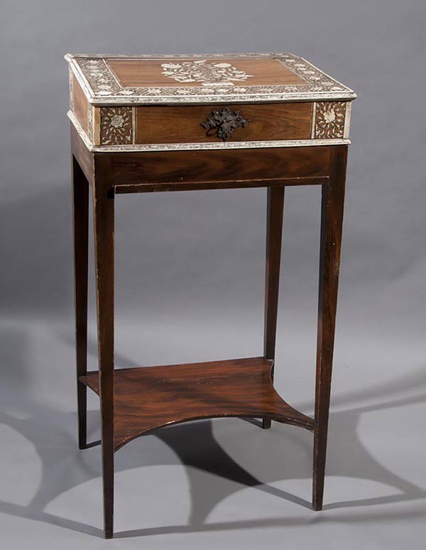 Portable Slope Desk and Stand, Vizagapatam, Rosewood & ivory with silver mounts, Circa 1725, Slope Desk - 12 x 43 x 34 cms, Stand - 70 x 42 x 34 cms