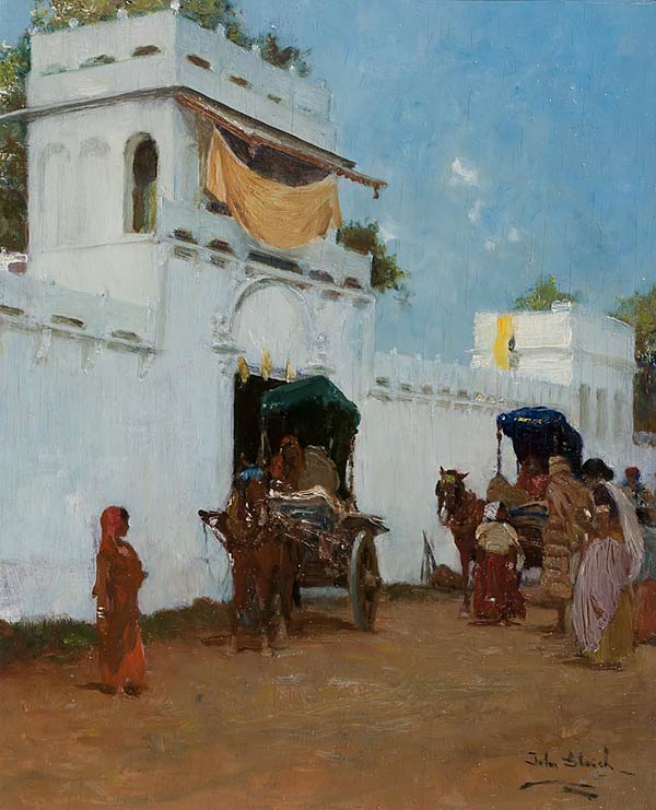 Street Scene Rajasthan, John Gleich, Oil on panel 40.5 x 35.5 cms