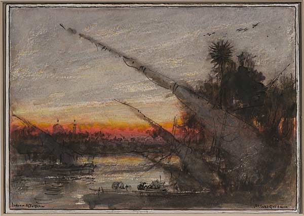 Indian Afterglow, Albert Goodwin, Watercolour, signed lower right, 17 x 24 cms