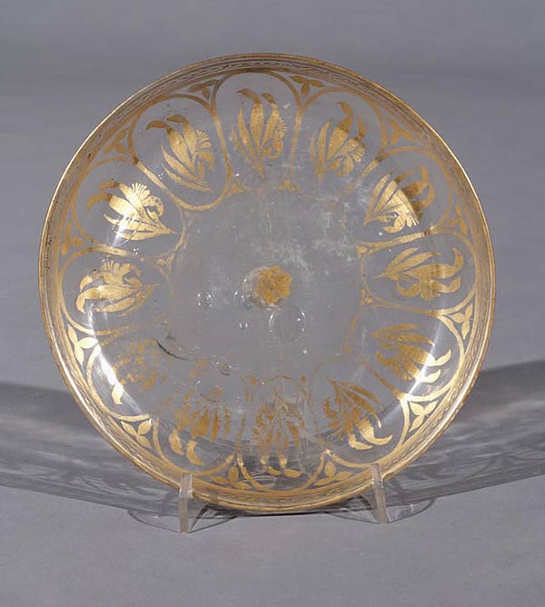 Mughal Glass Tray, Circa 1700, Gold plated on glass
