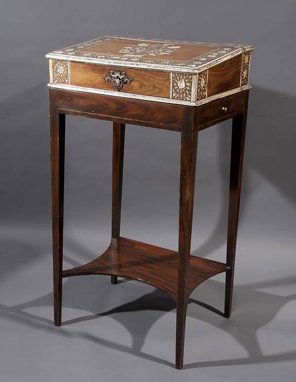 Portable Slope Desk and Stand, Vizagapatam, Rosewood & ivory with silver mounts, Circa 1725, Slope Desk - 12 x 43 x 34 cms, Stand - 70 x 42 x 34 cms