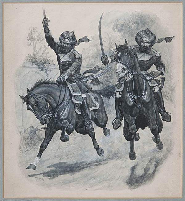 A Charge by Indian Soldiers, Watercolour on paper, 20 x 28 cms