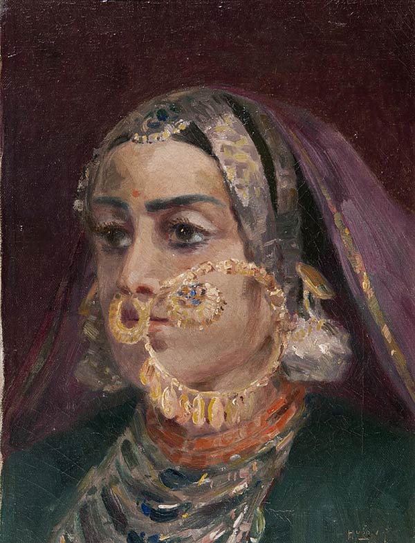 Portrait of a Kashmiri Woman, Hugo Vilfred Pedersen (1870 - 1959), Oil on Canvas, Circa 1905, 36 x 26.5 cms
