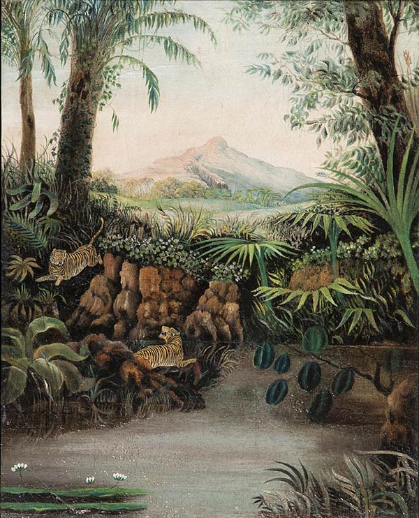Tigers Beside a Pool, Anonymous English Artist, 1869
Oil on Canvas, 25.5 x 20.5 cms