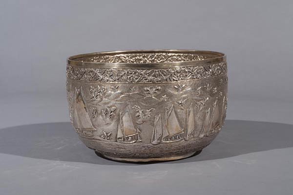 Sailing Race Bowl, Kutch Silversmith, Circa 1880, 750 g, 23 x 14 cms