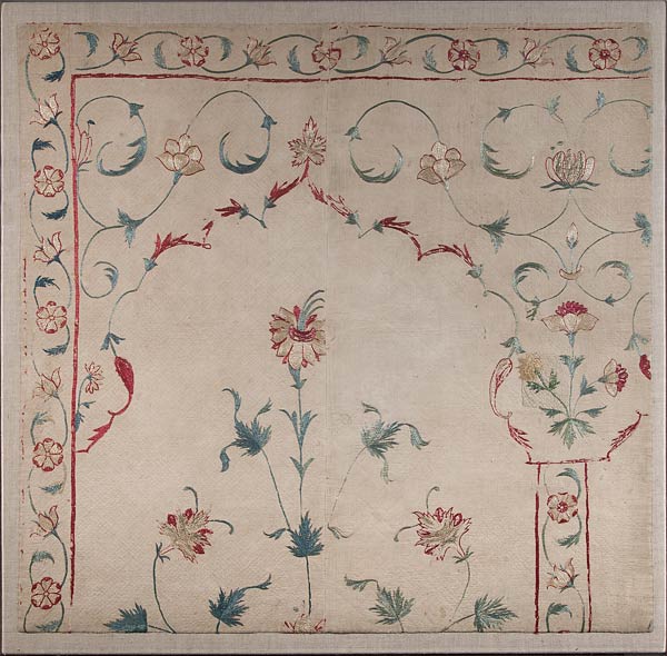 Part of a Hanging, 88.5 x 84.5 cms, Cotton, quilted & embroidered with silk, Upper India, 18th century
